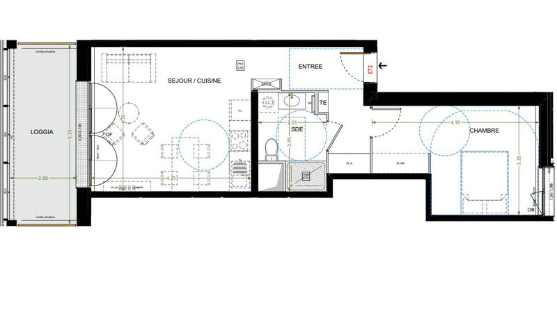 Appartement - 47 m² - 2 pièces