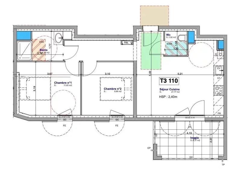 Appartement - 55 m² - 3 pièces