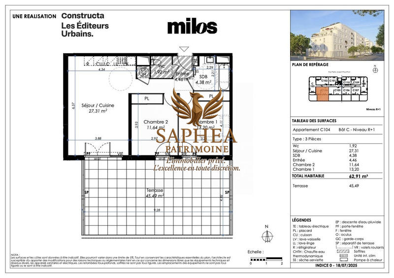 Appartement - 62 m² - 3 pièces