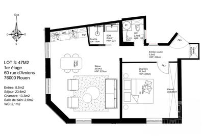 Appartement - 47 m² - 2 pièces