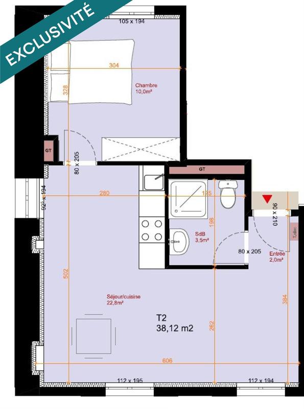 Appartement - 38 m² - 2 pièces