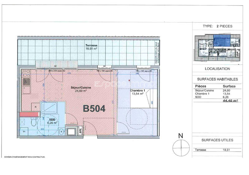Appartement - 44 m² - 2 pièces
