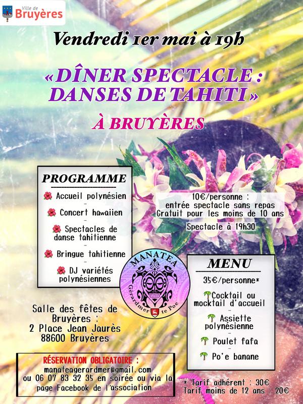 Dîner spectacle : Danses de Tahiti à Bruyères