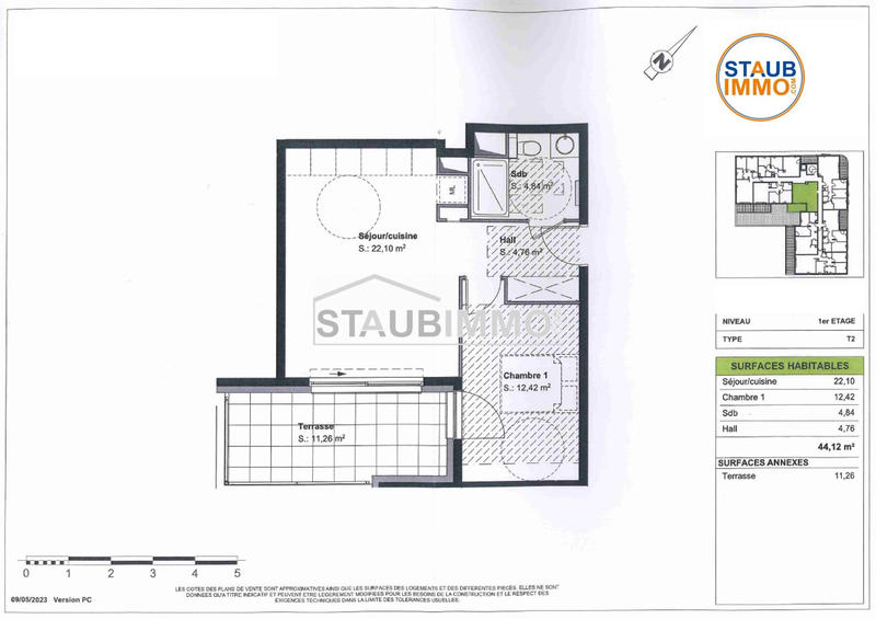Appartement - 44 m² - 2 pièces