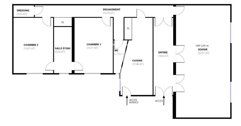 Appartement - 105 m² - 3 pièces
