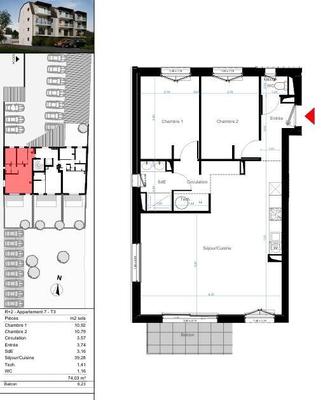 Appartement - 76 m² - 3 pièces