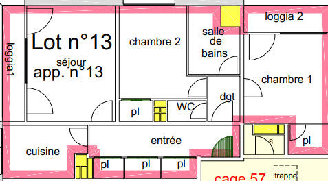 Appartement - 64 m² - 3 pièces