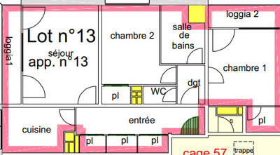 Appartement - 64 m² - 3 pièces