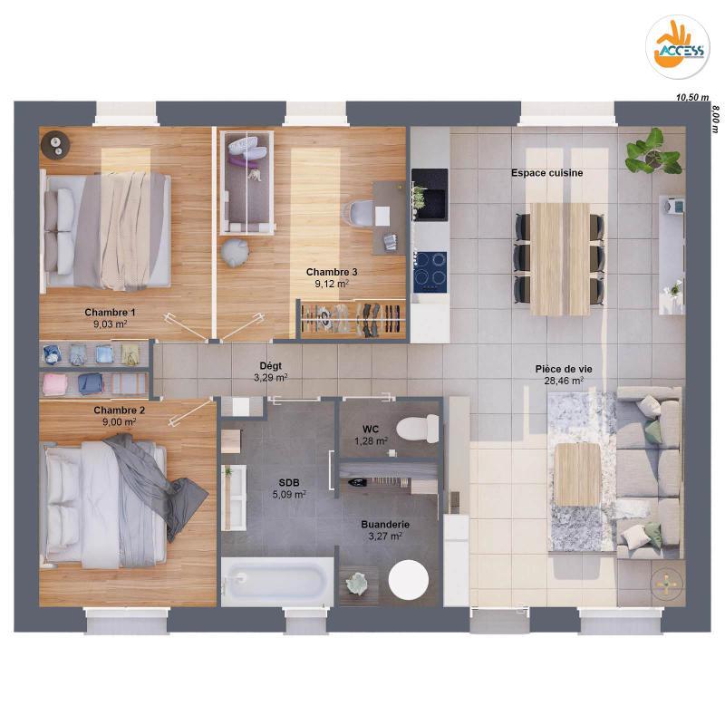 Maison - 69 m² - 5 pièces