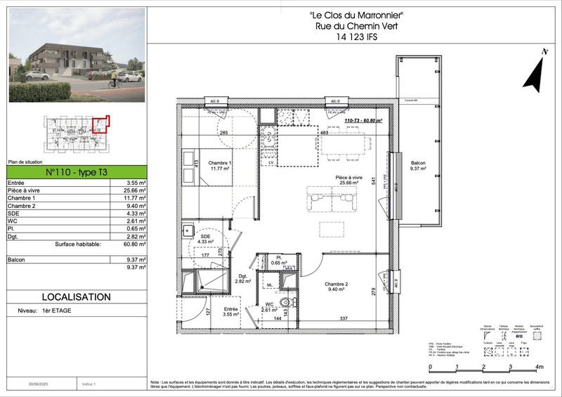 Appartement - 61 m² - 3 pièces