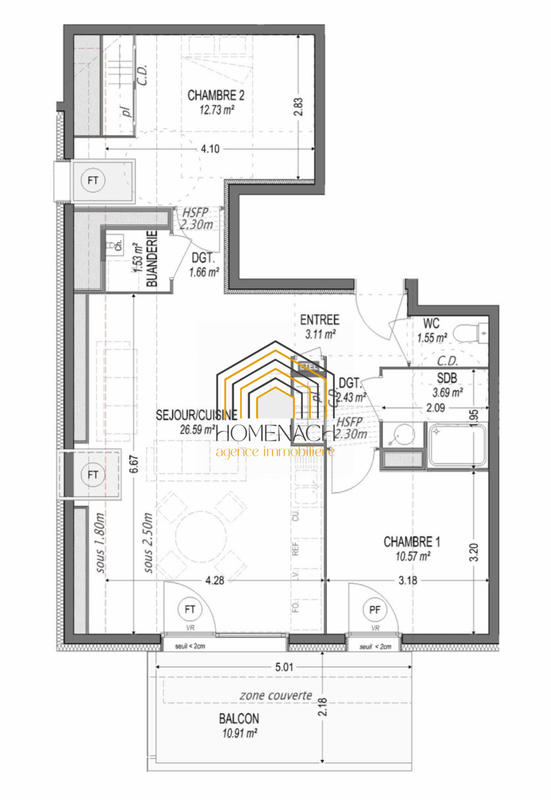 Appartement - 64 m² - 3 pièces