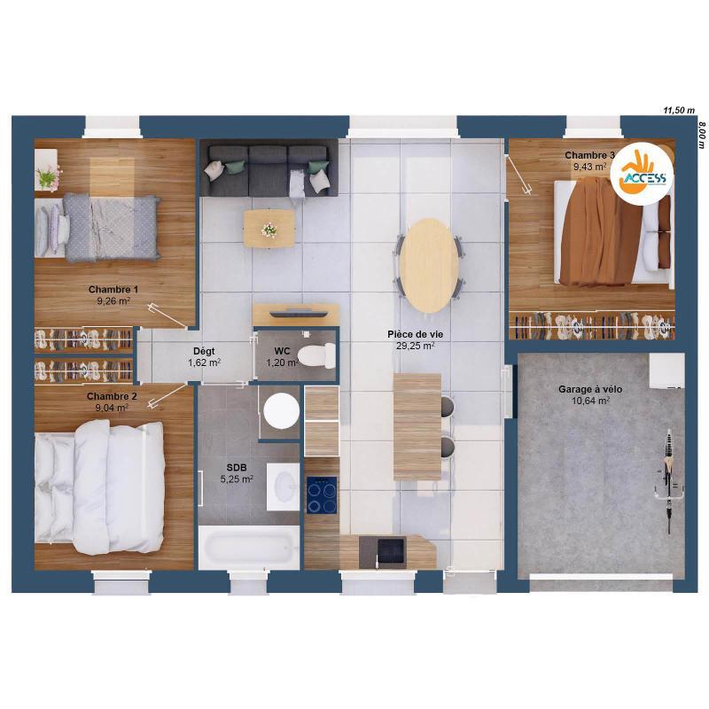 Maison - 65 m² - 5 pièces