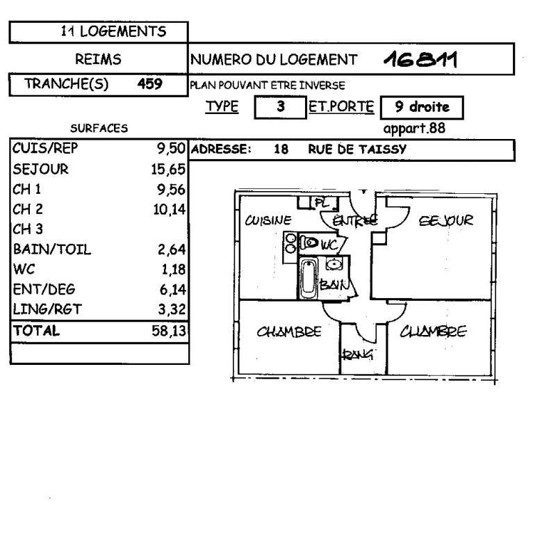 Appartement - 58 m² - 3 pièces