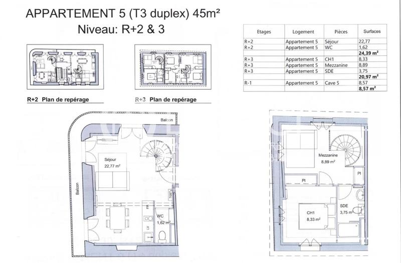 Appartement - 45 m² - 3 pièces