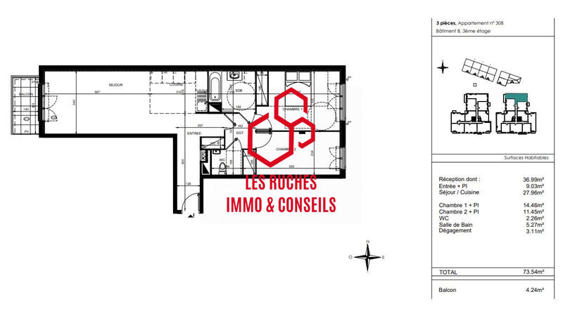 Appartement - 74 m² - 3 pièces
