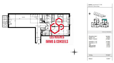 Appartement - 74 m² - 3 pièces