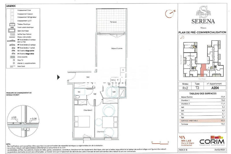 Appartement - 62 m² - 3 pièces