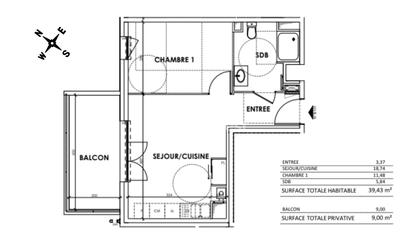 Appartement - 39 m² - 2 pièces