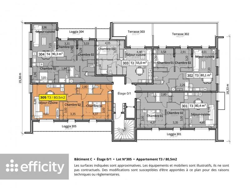 Appartement - 80 m² - 3 pièces