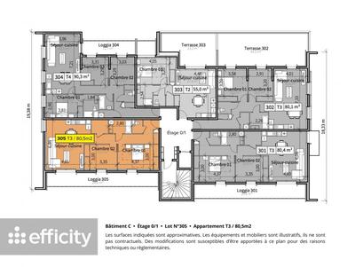 Appartement - 80 m² - 3 pièces