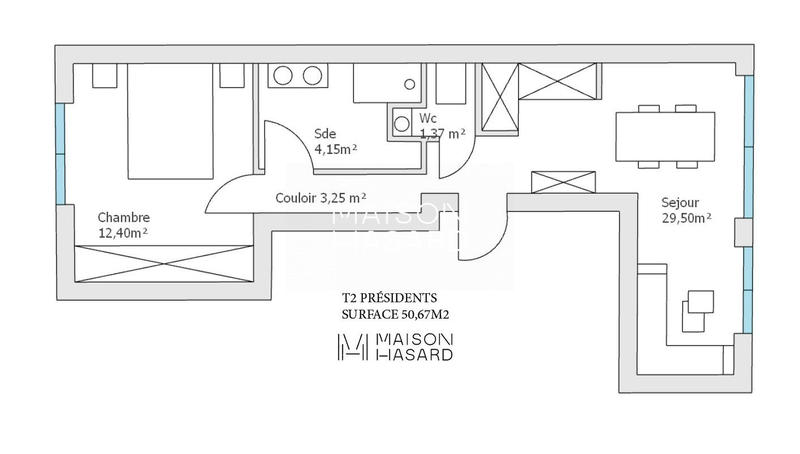 Appartement - 51 m² - 2 pièces