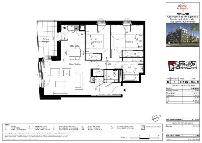 Appartement - 62 m² - 3 pièces