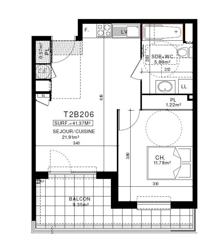 Appartement - 41 m² - 2 pièces
