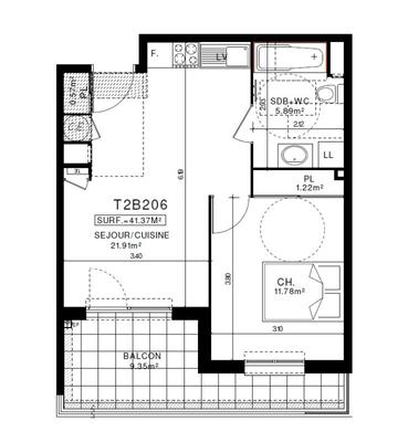 Appartement - 41 m² - 2 pièces