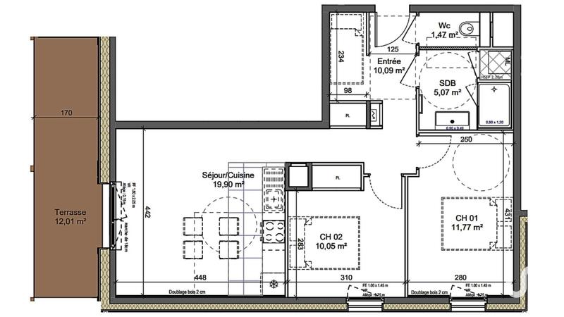 Appartement - 58 m² - 3 pièces
