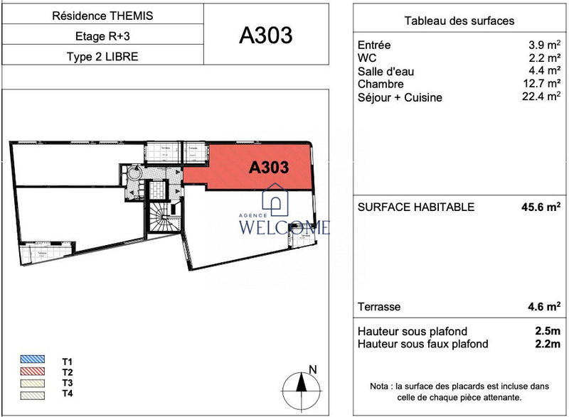 Appartement - 46 m² - 2 pièces