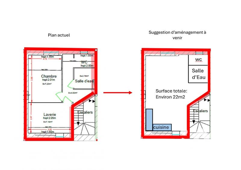 Appartement - 22 m² - 1 pièce