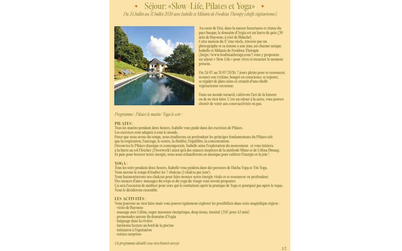 Séjour Slow-life, Pilates et Yoga