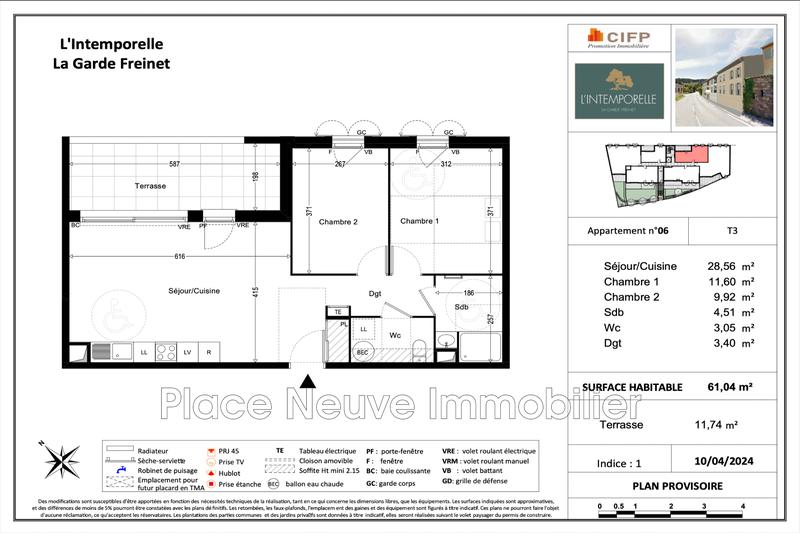 Appartement - 61 m² - 3 pièces