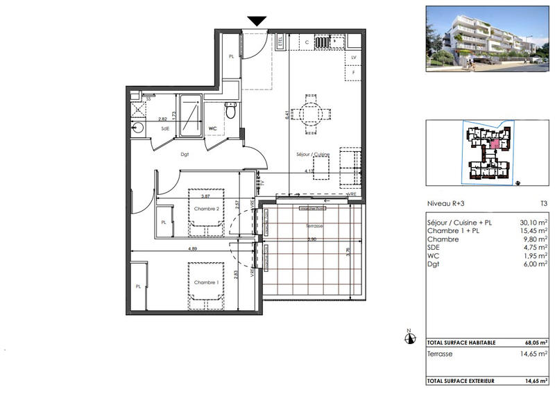 Appartement - 68 m² - 3 pièces