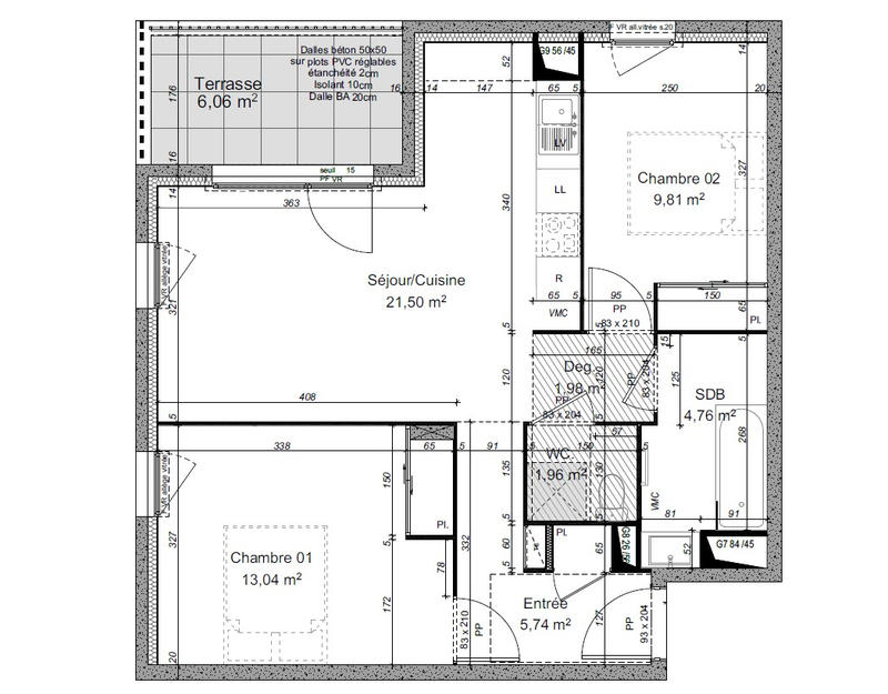 Appartement - 59 m² - 3 pièces