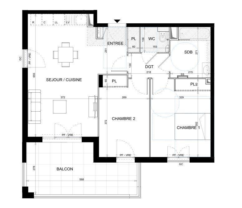 Appartement - 63 m² - 3 pièces