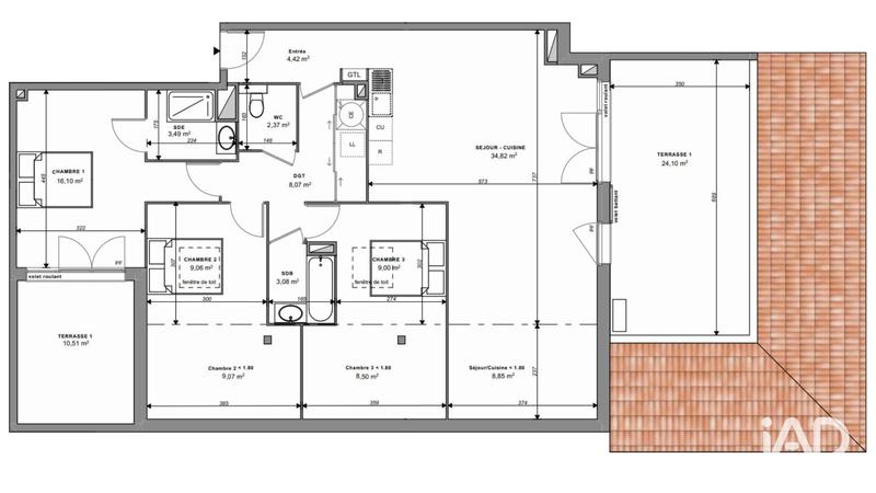 Appartement - 90 m² - 4 pièces