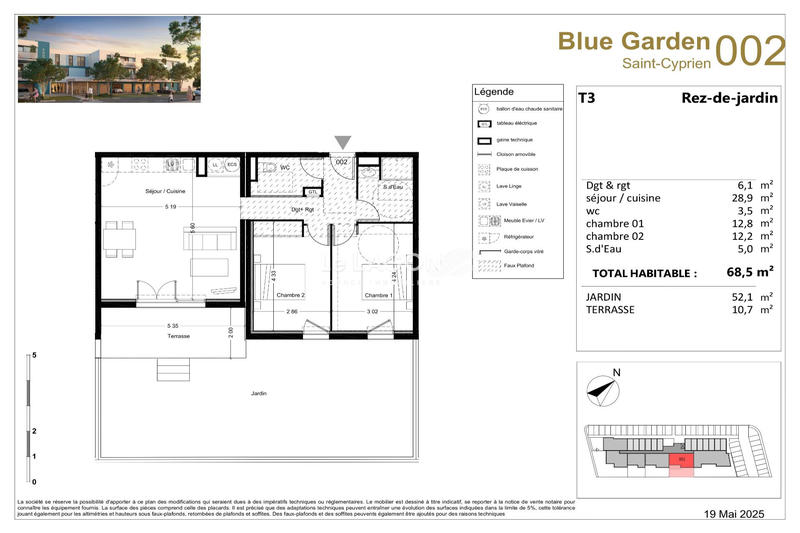 Appartement - 69 m² - 3 pièces