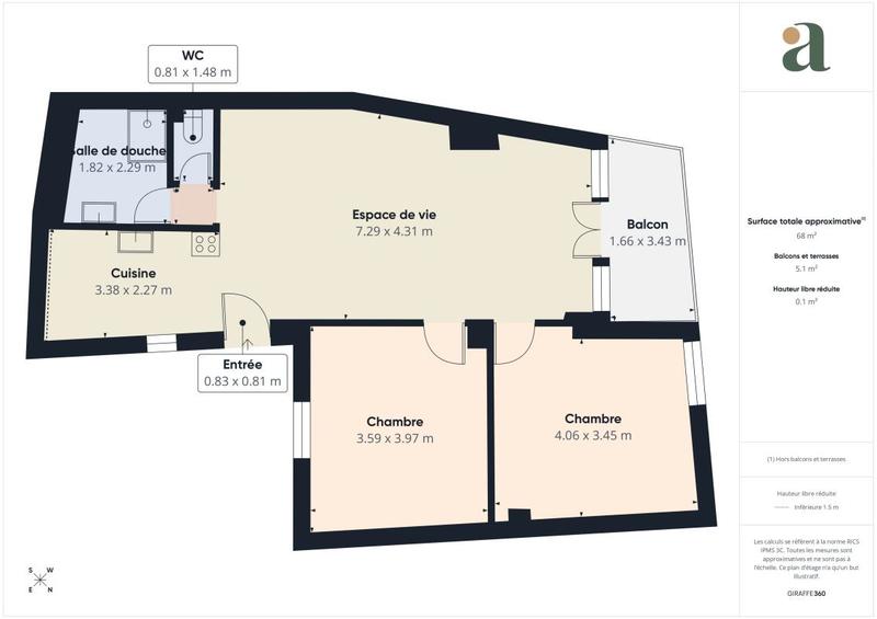 Appartement ancien - 68 m² - 3 pièces