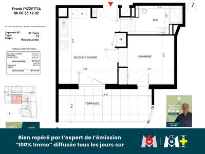 Appartement - 37 m² - 2 pièces