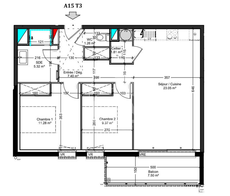Appartement - 59 m² - 3 pièces