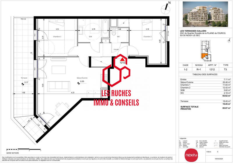 Appartement - 66 m² - 3 pièces