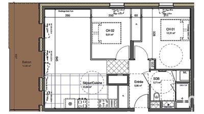 Appartement - 57 m² - 3 pièces