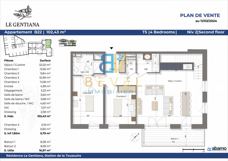 Appartement - 102 m² - 5 pièces