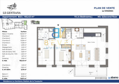 Appartement - 102 m² - 5 pièces