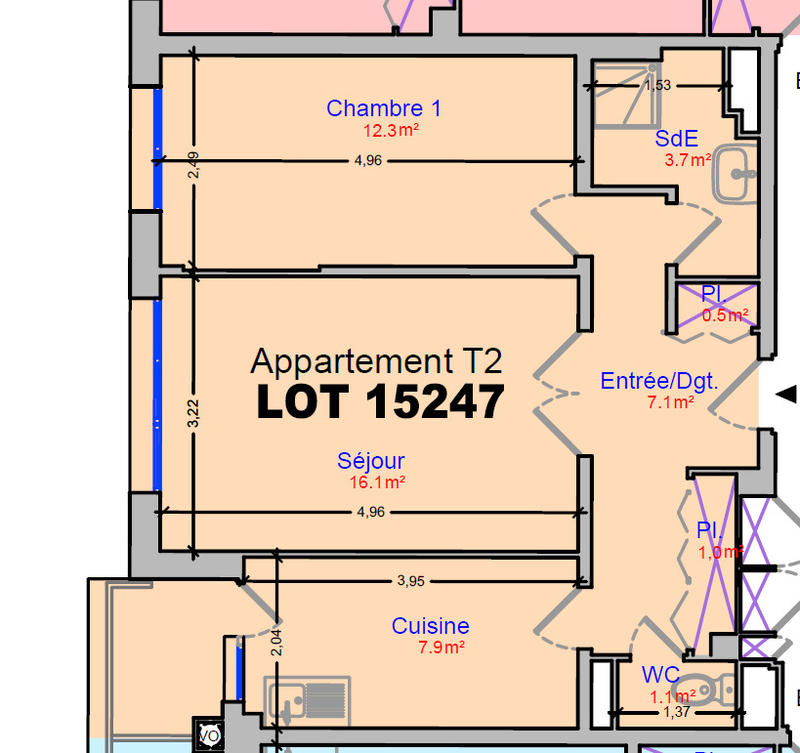 Appartement ancien - 49 m² - 2 pièces