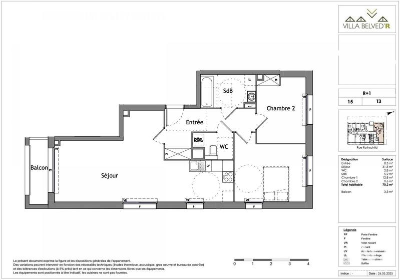 Appartement - 70 m² - 3 pièces