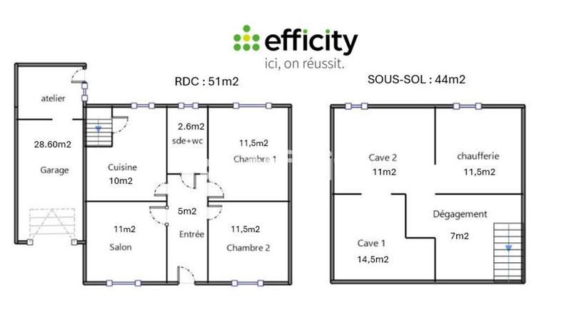 Maison - 70 m² - 3 pièces