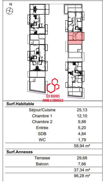 Appartement - 59 m² - 3 pièces