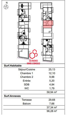Appartement - 59 m² - 3 pièces